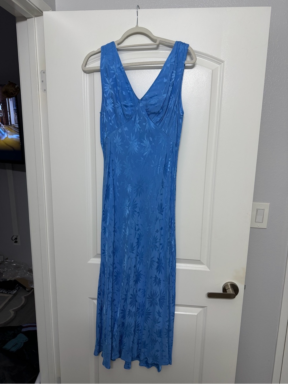 RIXO Vibrant Azure Floral V-Neck Maxi Dress